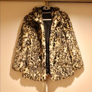 Faux Fur Leopard Toggle Coat with Hood